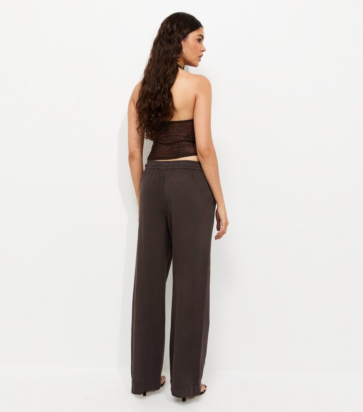 New Look Women's Dark Brown Cotton Twill Drawstring Wide Leg Trousers New Look - 4