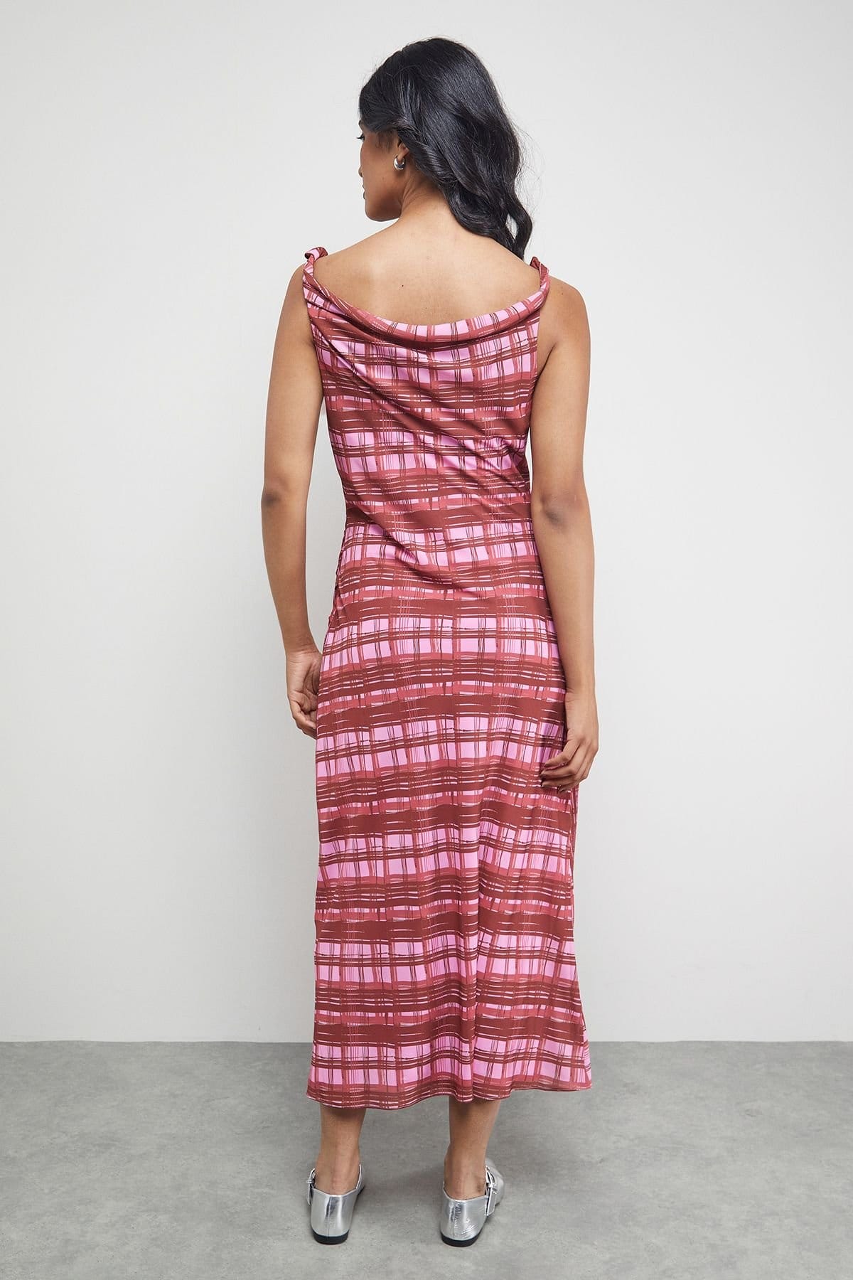 Warehouse Warehouse Women's Tony Chiffon Cowl Button Wrap Midi Slip Dress in Pink - 4