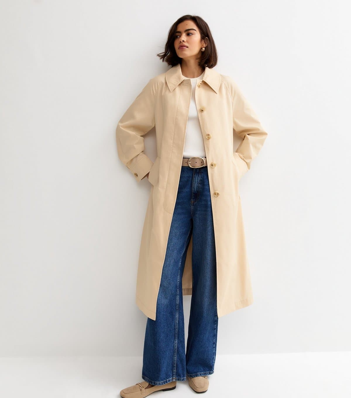 New Look Women's Light Yellow Cotton Belted Mac Coat New Look
