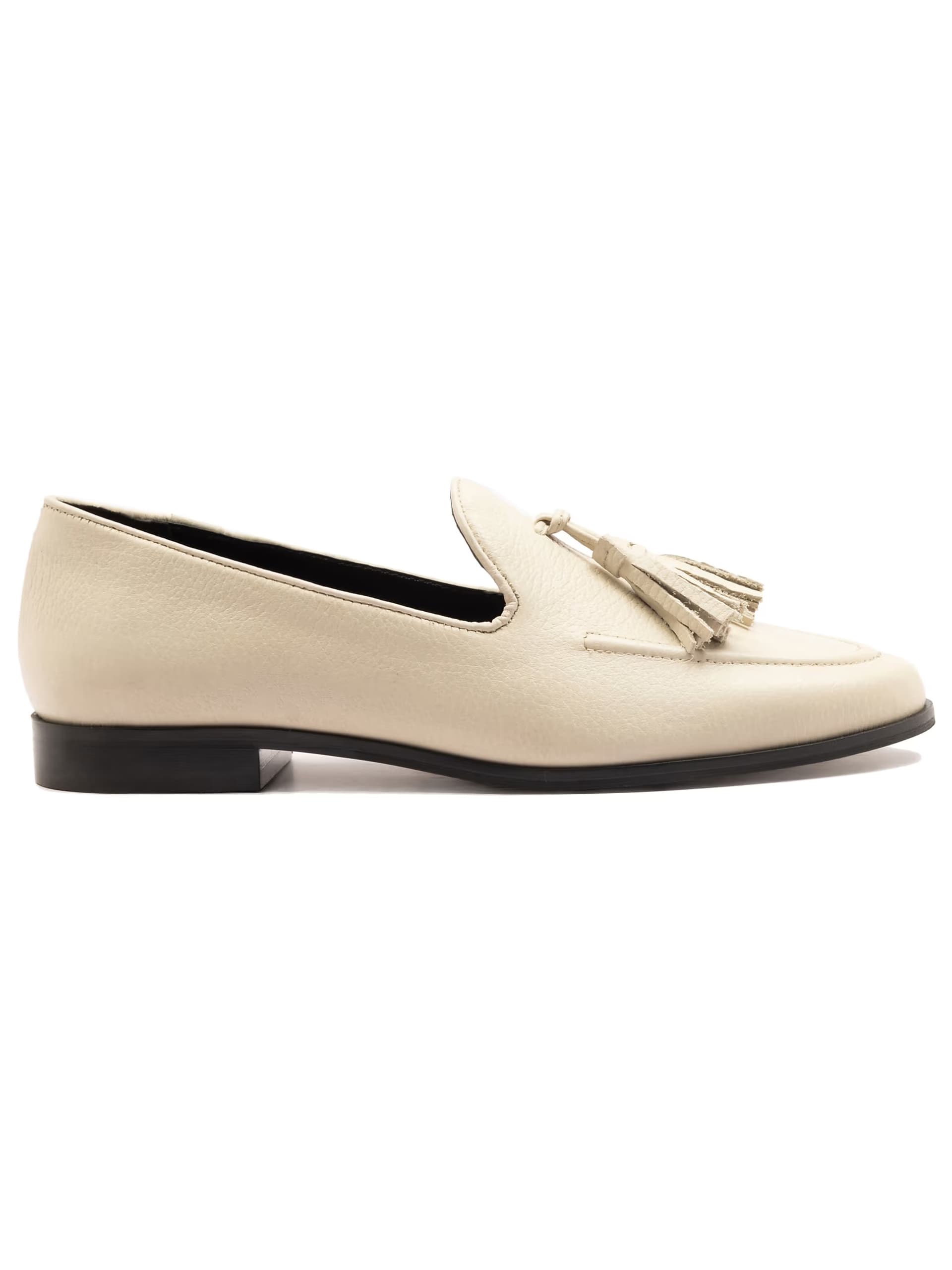 ASOS Off The Hook Moselle leather tassel loafers in stone