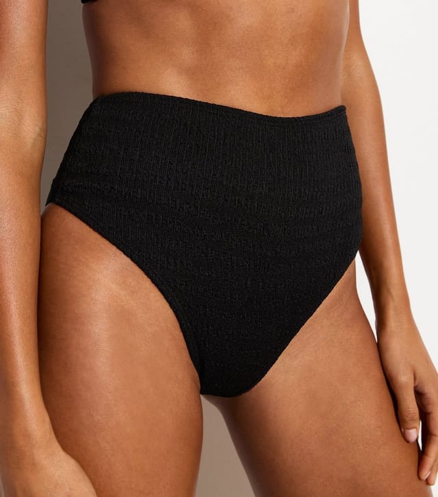 Gini London Women's Black Textured High-Waisted Bikini Bottoms Gini London New Look - 3