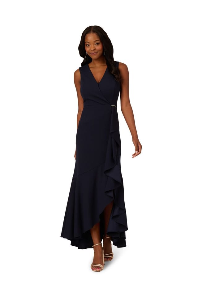 Papell Studio Papell Studio Women's Ruffle Flounce Crepe Gown in Navy - 2
