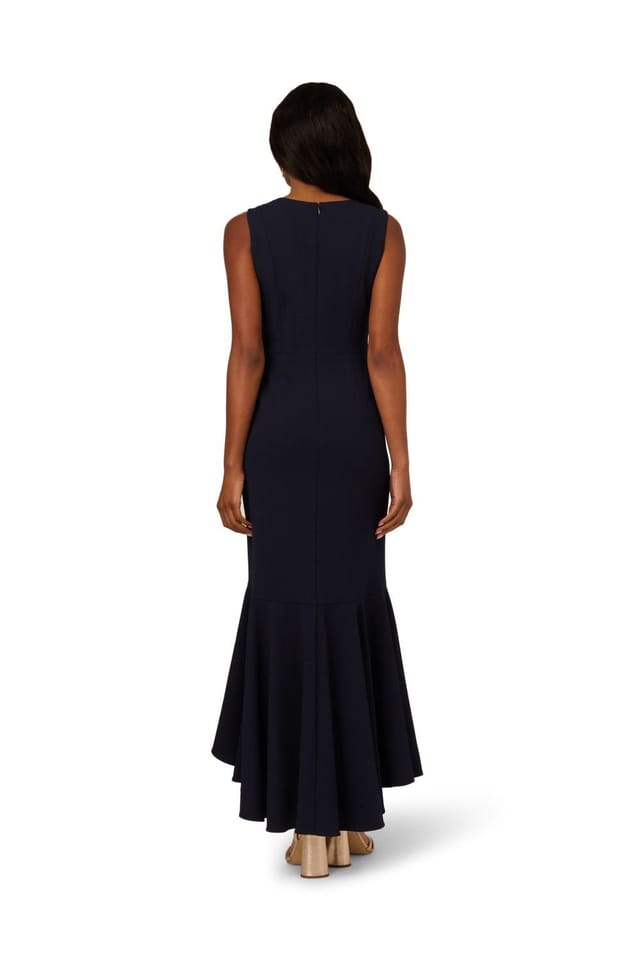 Papell Studio Papell Studio Women's Ruffle Flounce Crepe Gown in Navy - 3