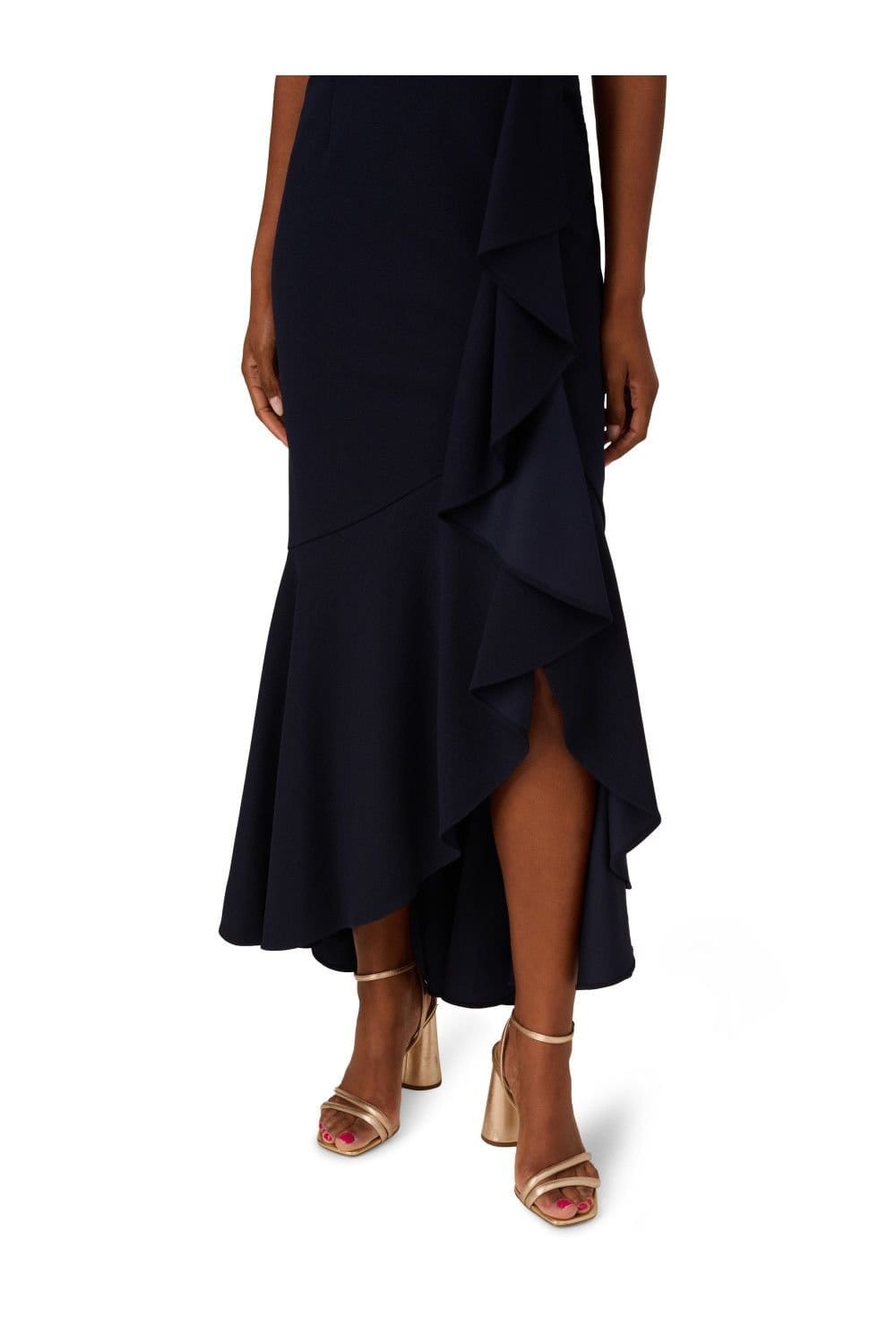 Papell Studio Papell Studio Women's Ruffle Flounce Crepe Gown in Navy - 4