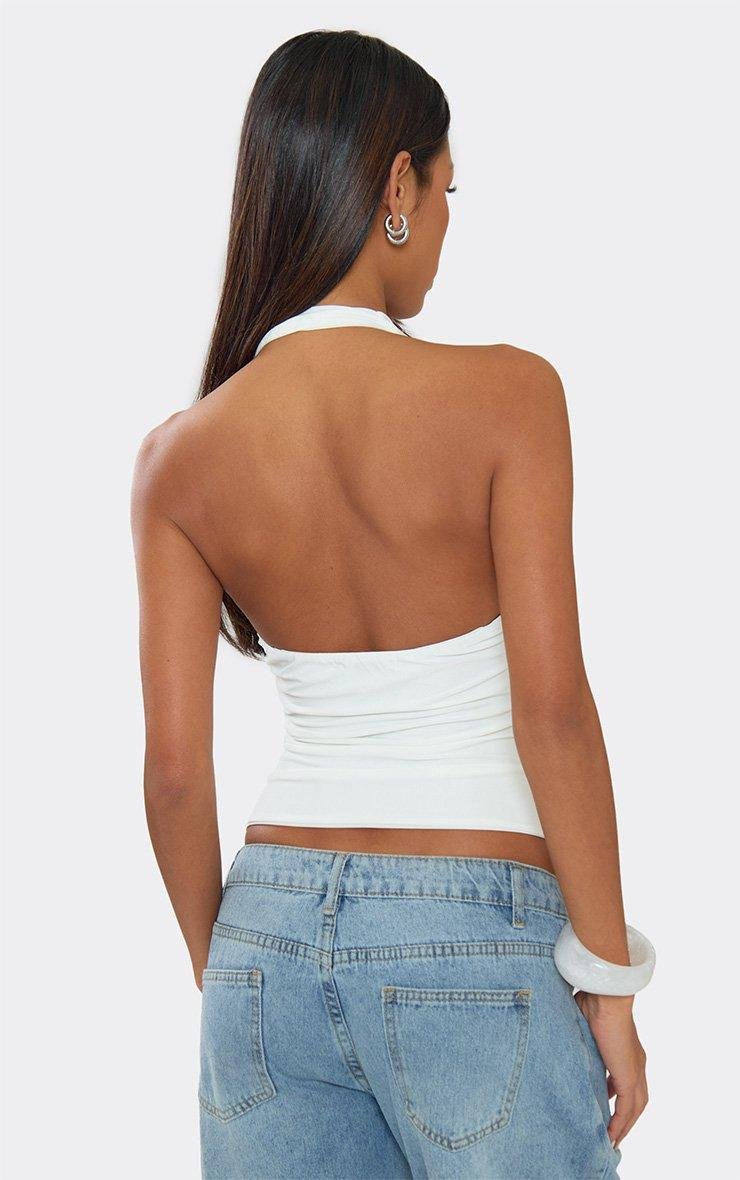EGO Cowl Neck Open Back Top In White Slinky, Women's Size UK 6 - 2