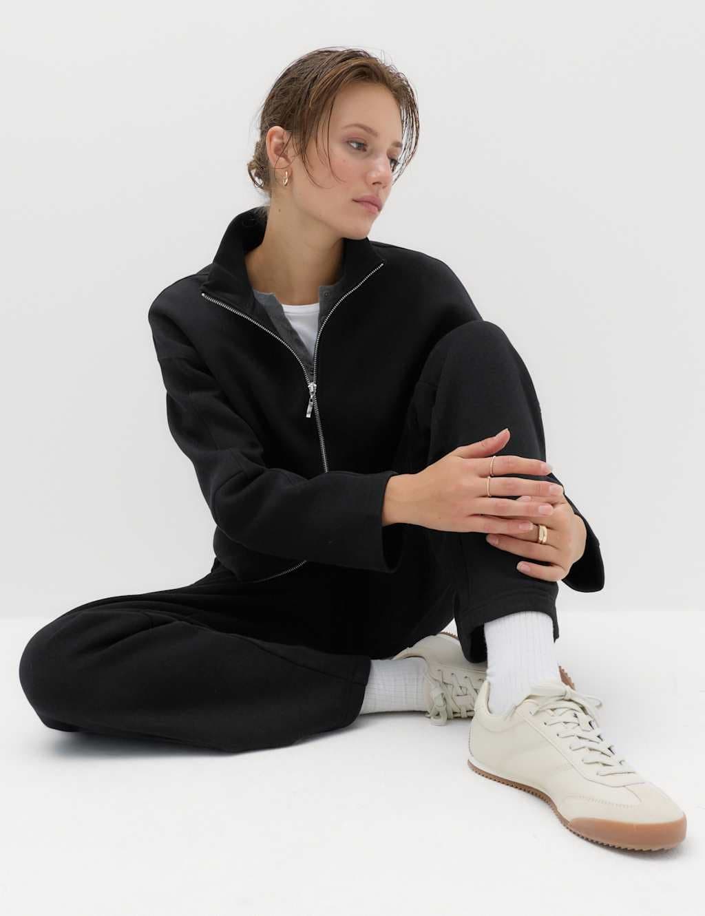 Marks & Spencer M&S Cotton Rich Scuba Zip Up Sweatshirt Black