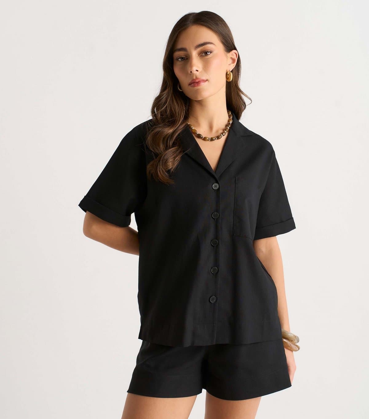 Gini London Gini London Black Woven Button Through Shirt