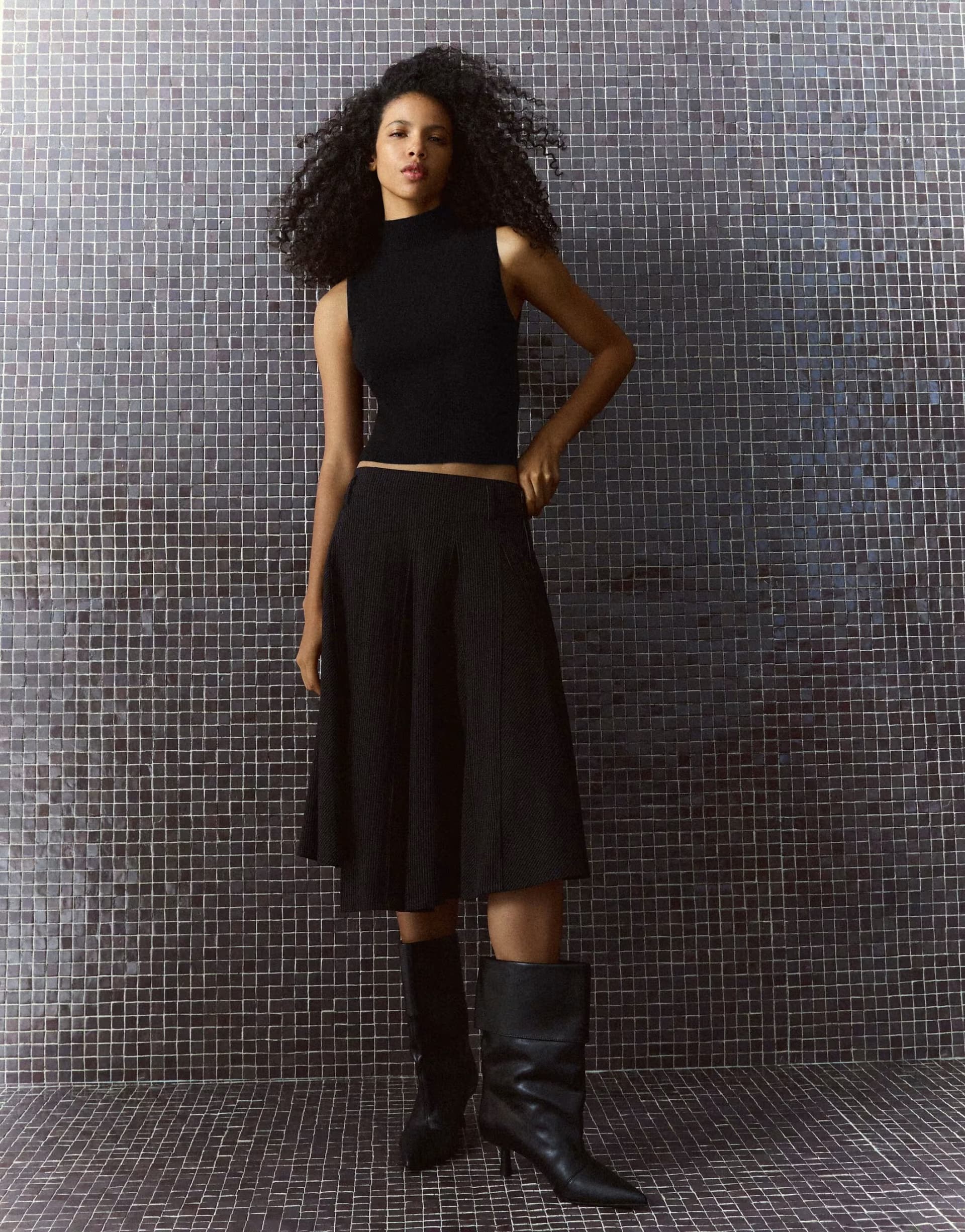 ASOS Bershka High neck knit waistcoat in black