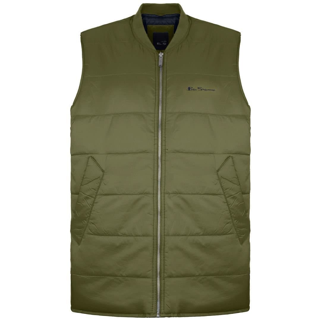 Ben Sherman Ben Sherman Men's Zip Up Sleeveless Green Quilted Gilet