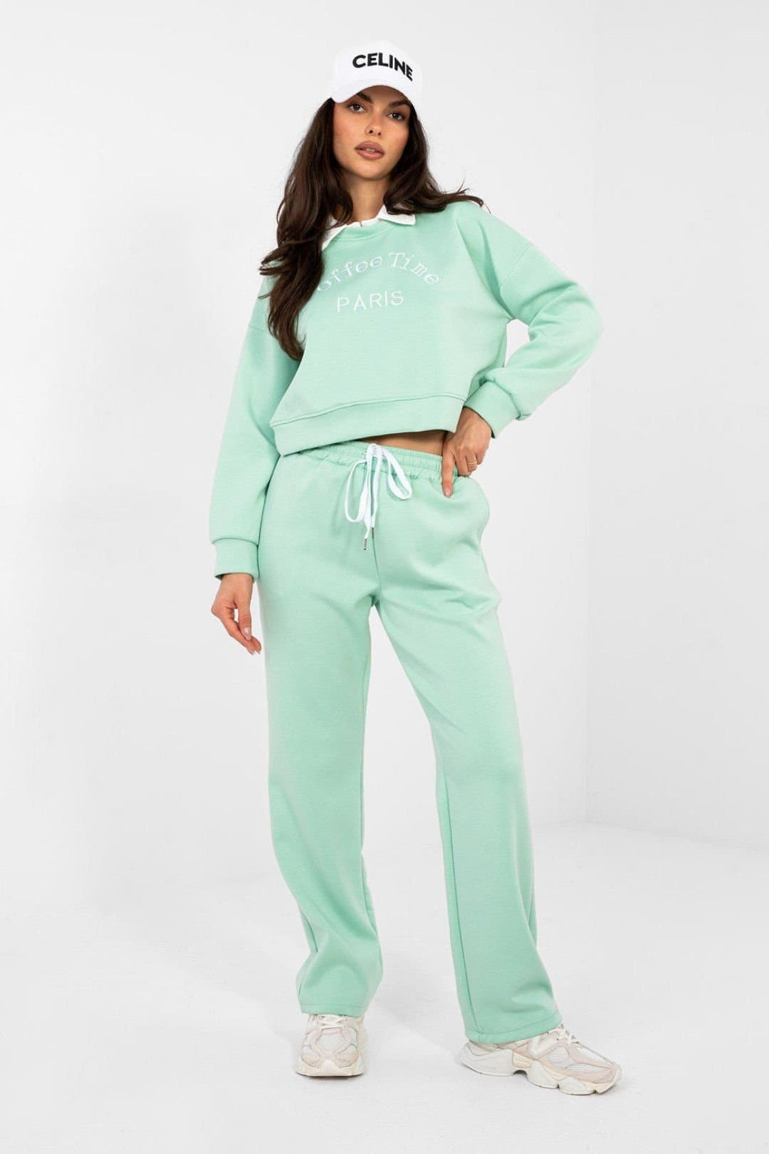 Love Lace Love Lace Women's Modern Embroidered Hoodie & Jogger Set in Green