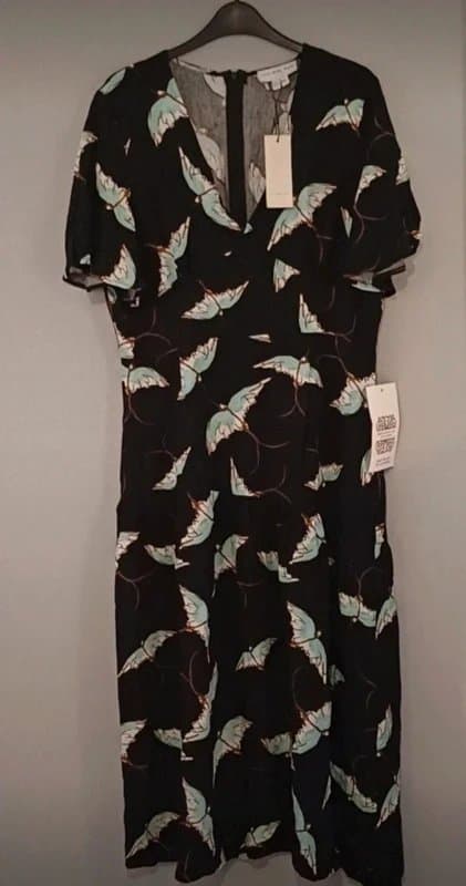 Never Fully Dressed Never Fully Dressed Bird Print Midi Dress - size 16