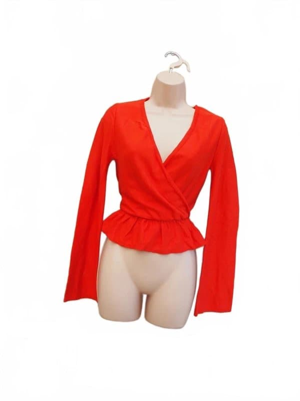 Topshop Topshop Red Knit Peplum Jumper Flare Long Sleeve v Neck Blouse Shirt Top 8 S
