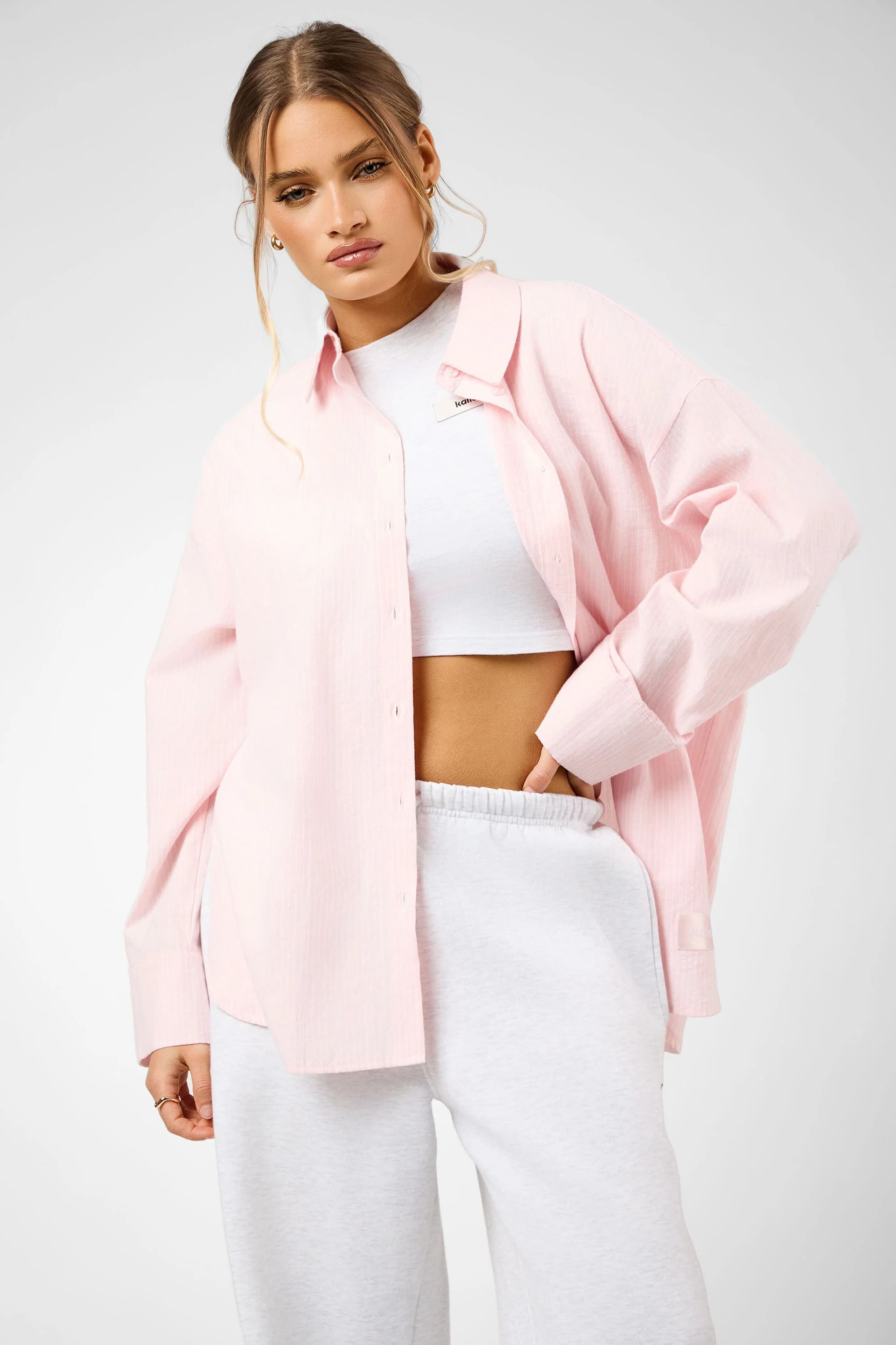 Kaiia Kaiia Label Pink Stripe Oversized Logo Shirt