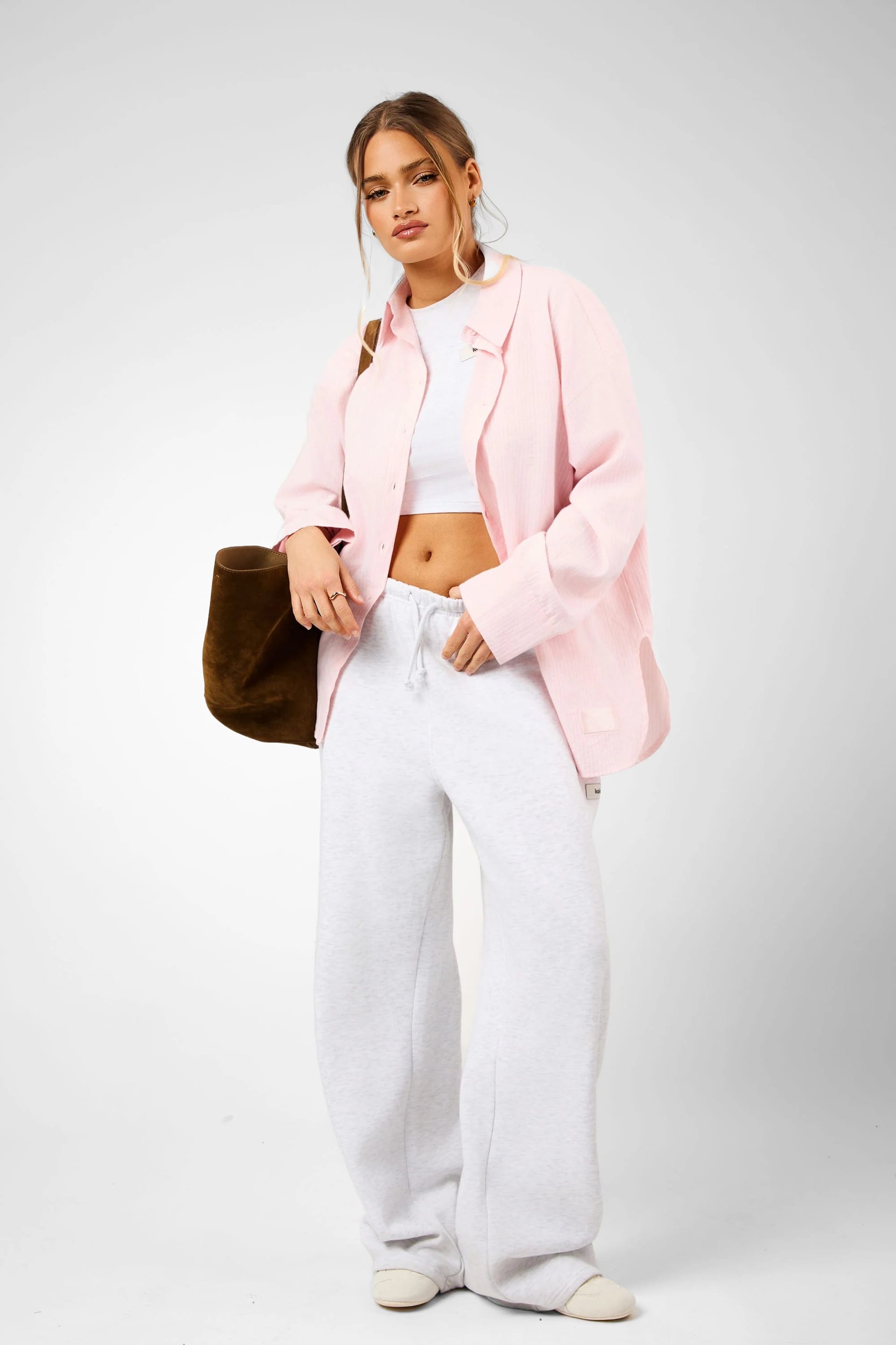 Kaiia Kaiia Label Logo Oversized Shirt Pink Stripe - 4