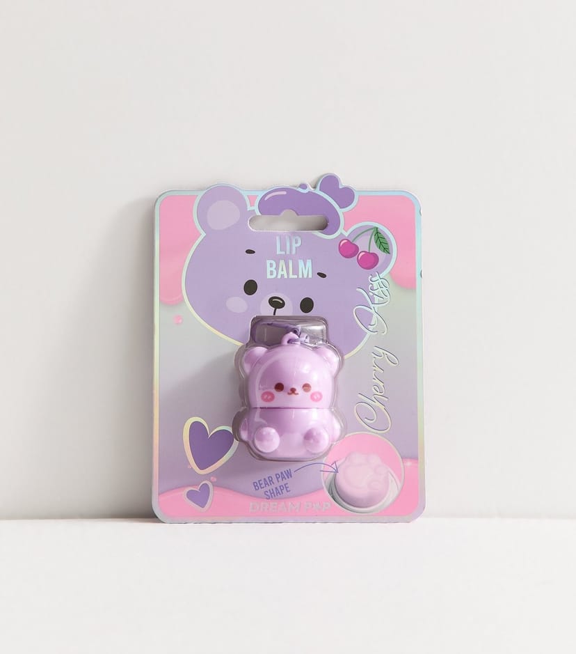 New Look Purple Cherry Kiss Bear Lip Balm Keyring New Look - 1