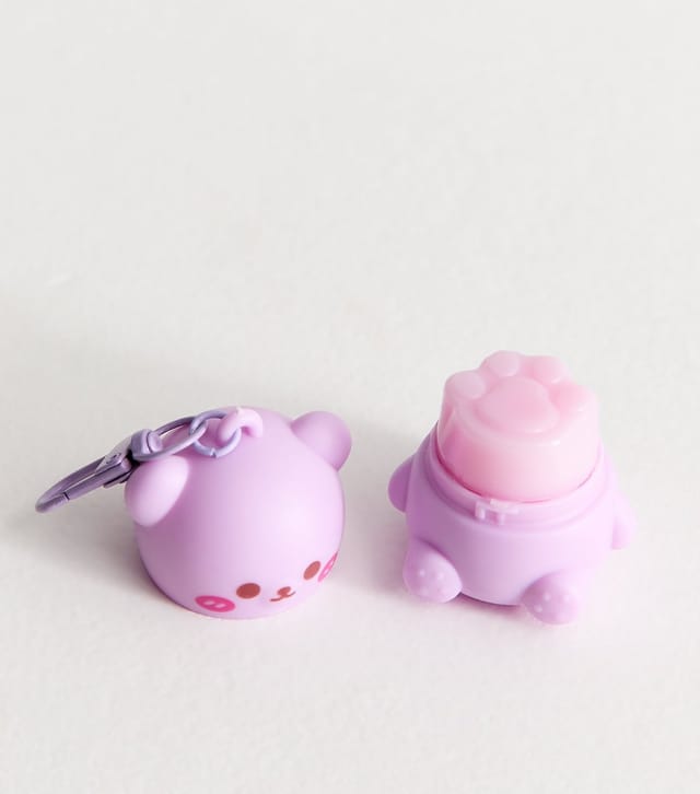New Look Purple Cherry Kiss Bear Lip Balm Keyring New Look - 2
