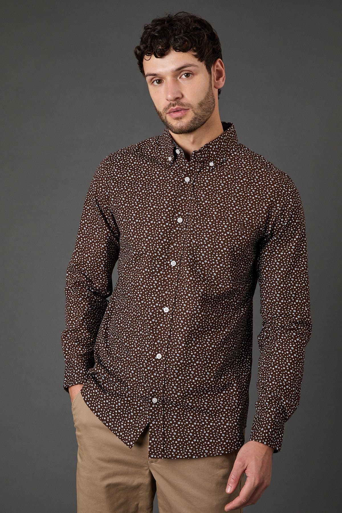 Maine Maine Men's Black Smudge Floral Print Long Sleeve Shirt