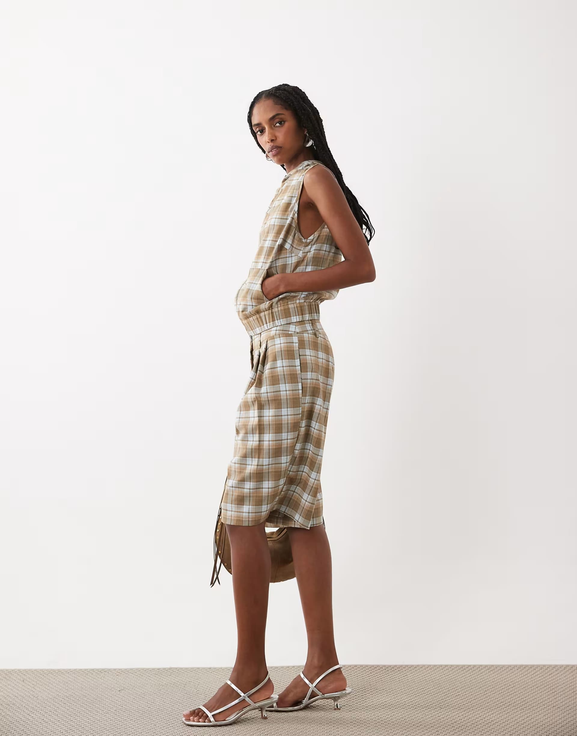 ASOS Motel brown check zip through co-ord