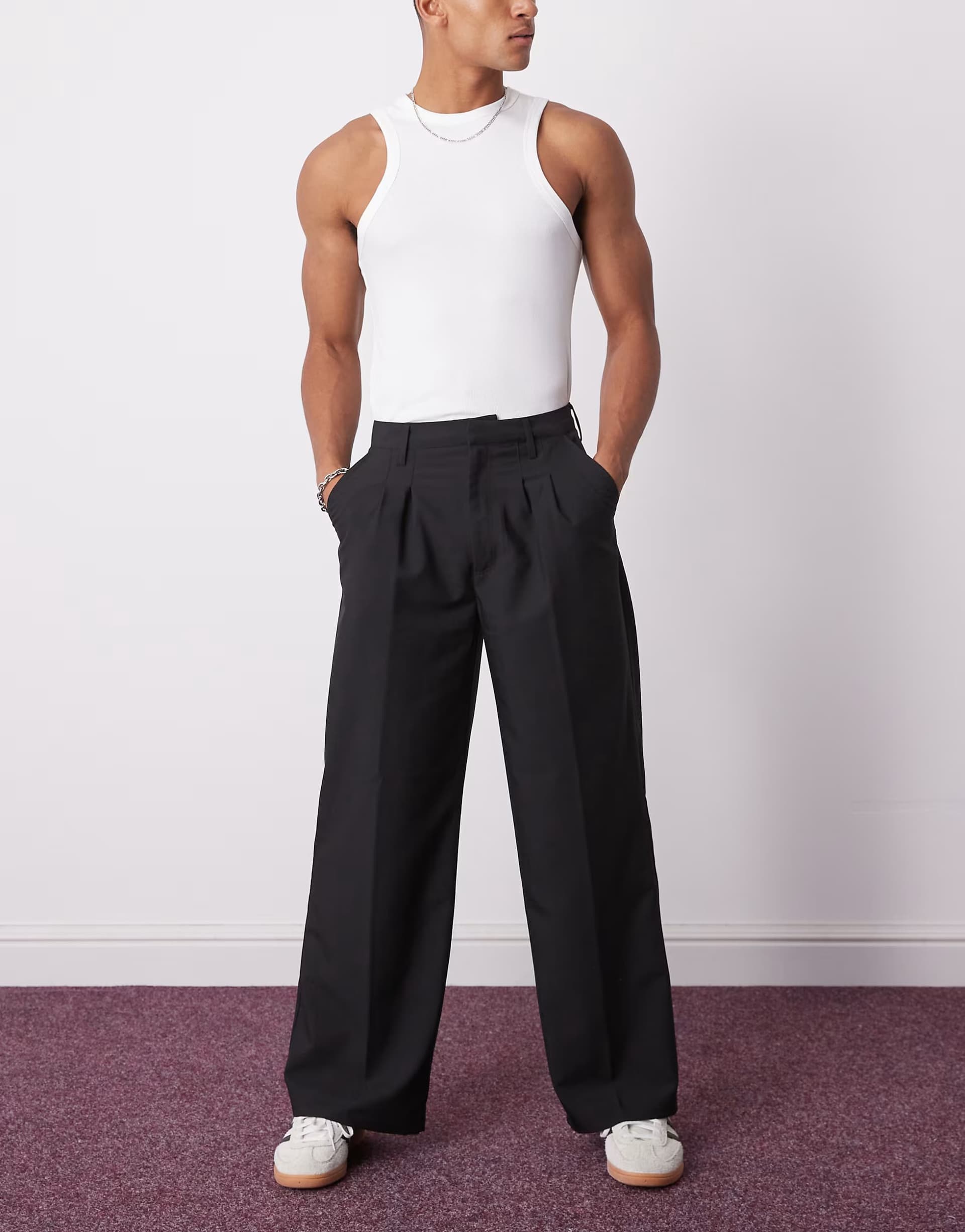 ASOS COLLUSION relaxed wide leg tailored trousers in black