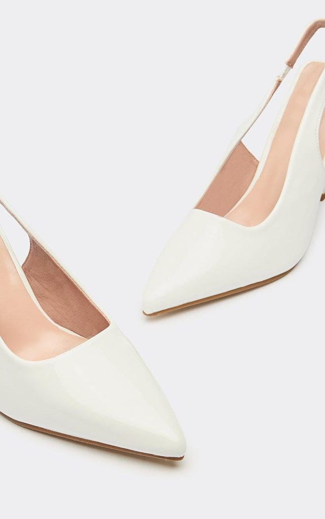 EGO Brooker Pointed Toe Slingback Court Heel In White Patent, Women's Size UK 3 - 2