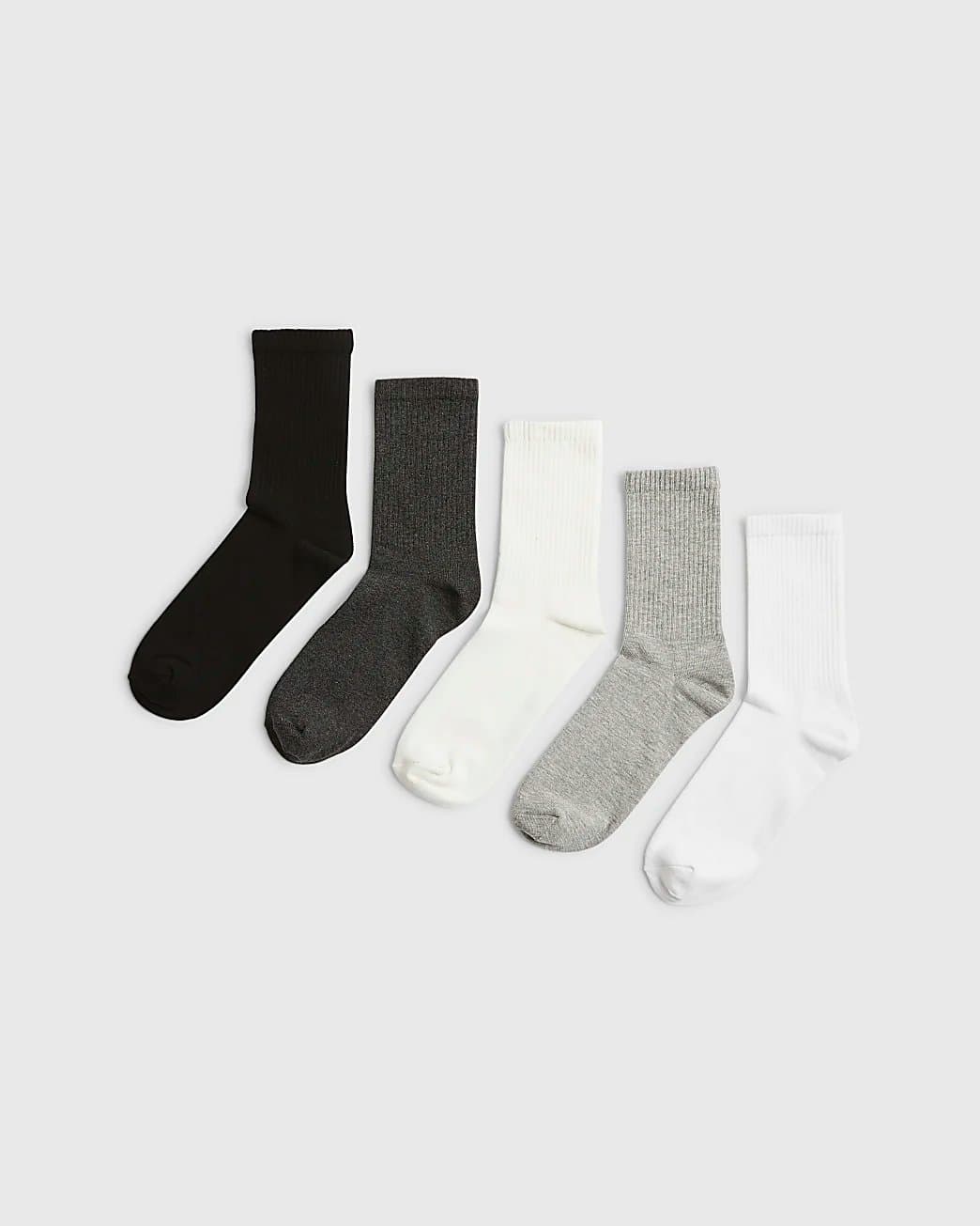 River Island Mens River Island White Mixed Ribbed Tube Pack Of 5 Socks
