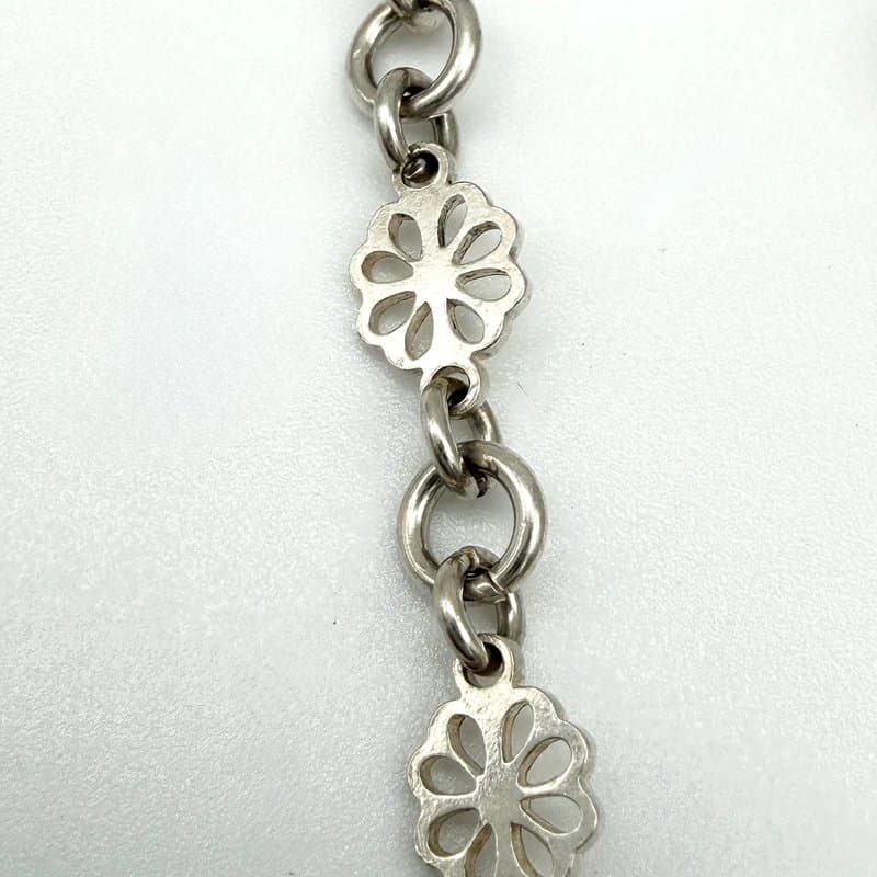 no brand Vintage Sterling Silver Daisy Link Bracelet Floral Chain Bracelet 925