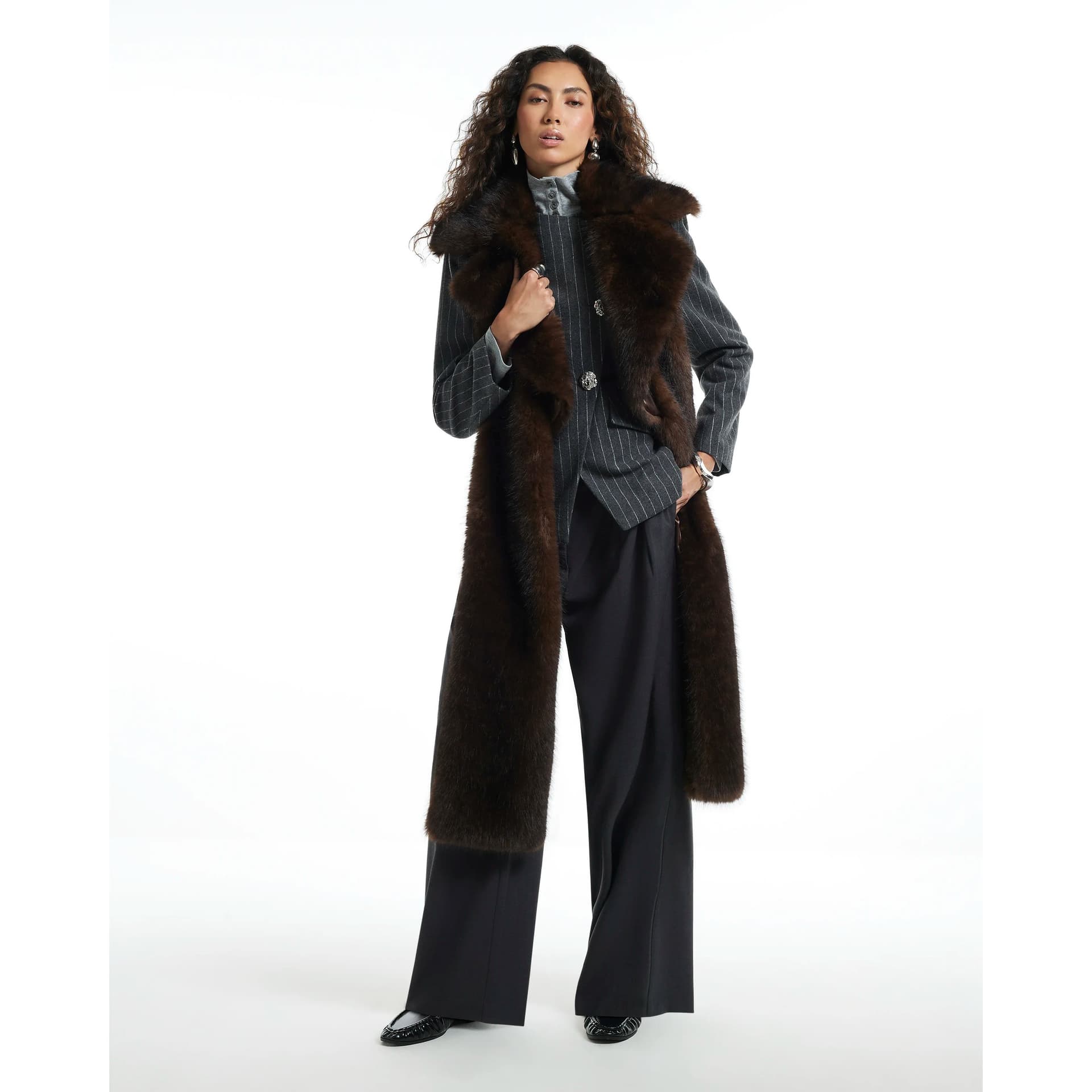 River Island River Island Womens Brown Faux Fur Long Collar