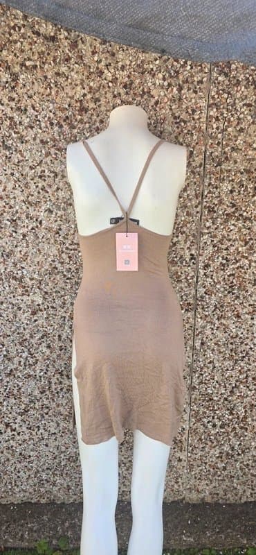 Missy Empire BNWT Missyempire Sasha Sand Knit Cowl Dress UK S Racerback Side Slit