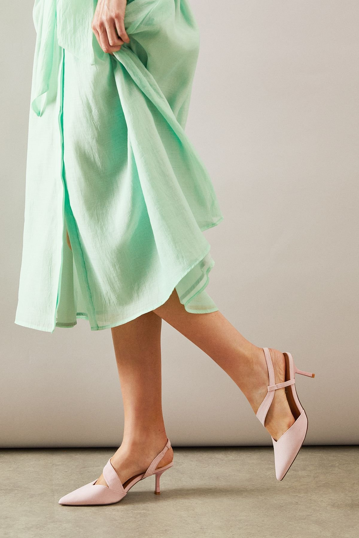 Wallis Wallis Women's Wide Fit Evelyn Asymmetric Slingback Kitten Heel Court Shoes in Blush - 2