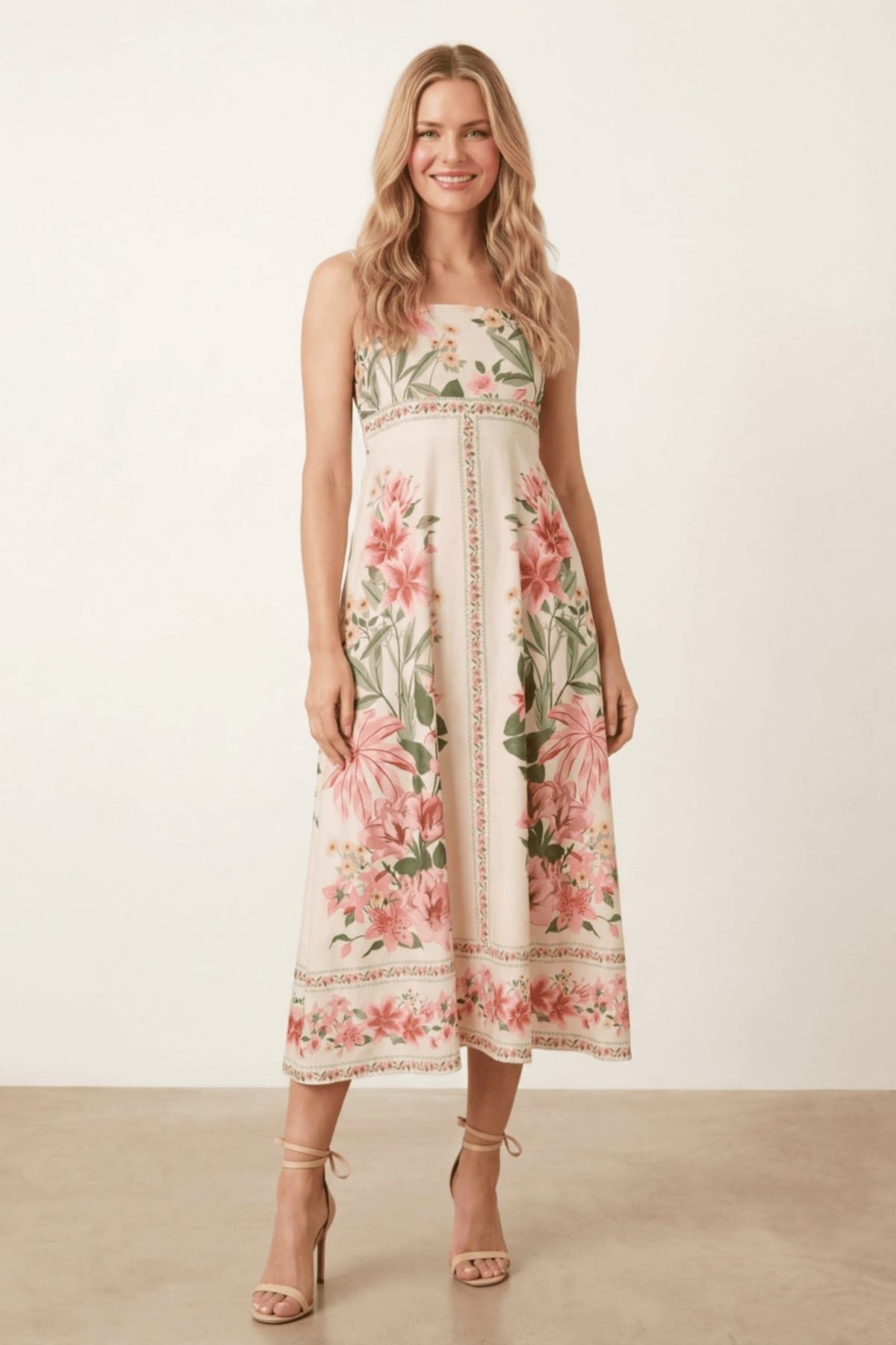 Style Cheat Style Cheat Women's Placement Print Tropical Midi Dress in Cream - 1