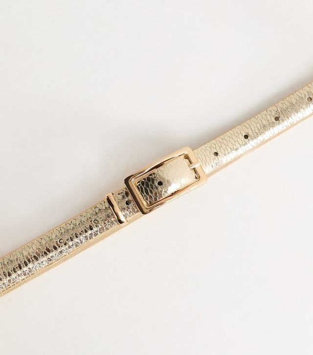 New Look Gold Tone Metallic Faux Snake Skinny Belt New Look - 3