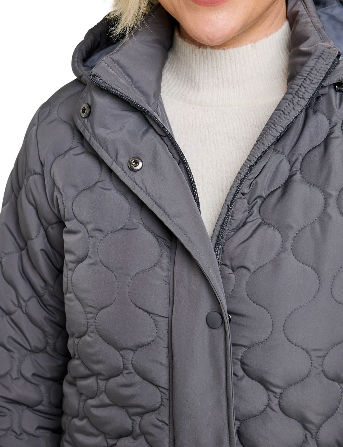 Amber Amber Women's Quilted Water-Resistant Jacket with Detachable Hood Adjustable Cuffs in Grey - 3