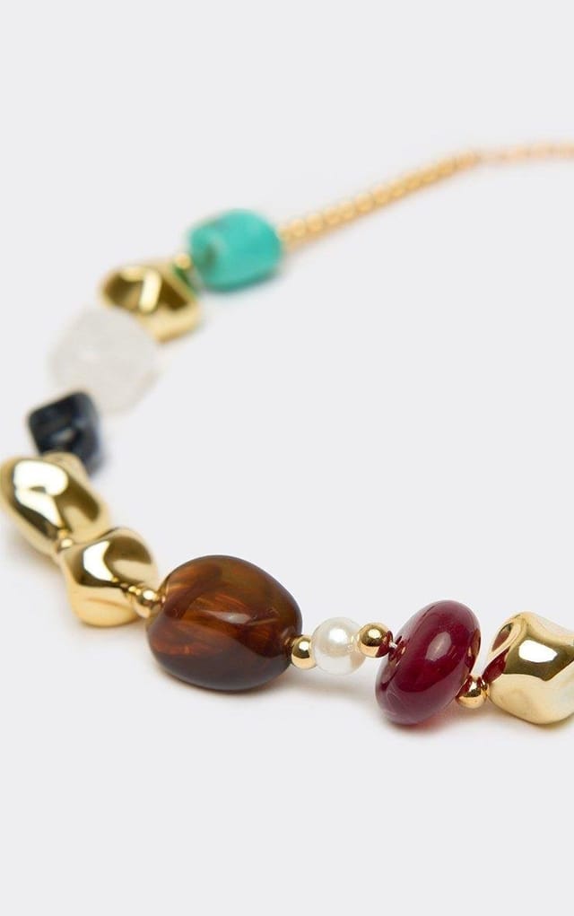 EGO Multi Stone Beaded Detail Bracelet In Gold, Women's Size UK 0 - 2