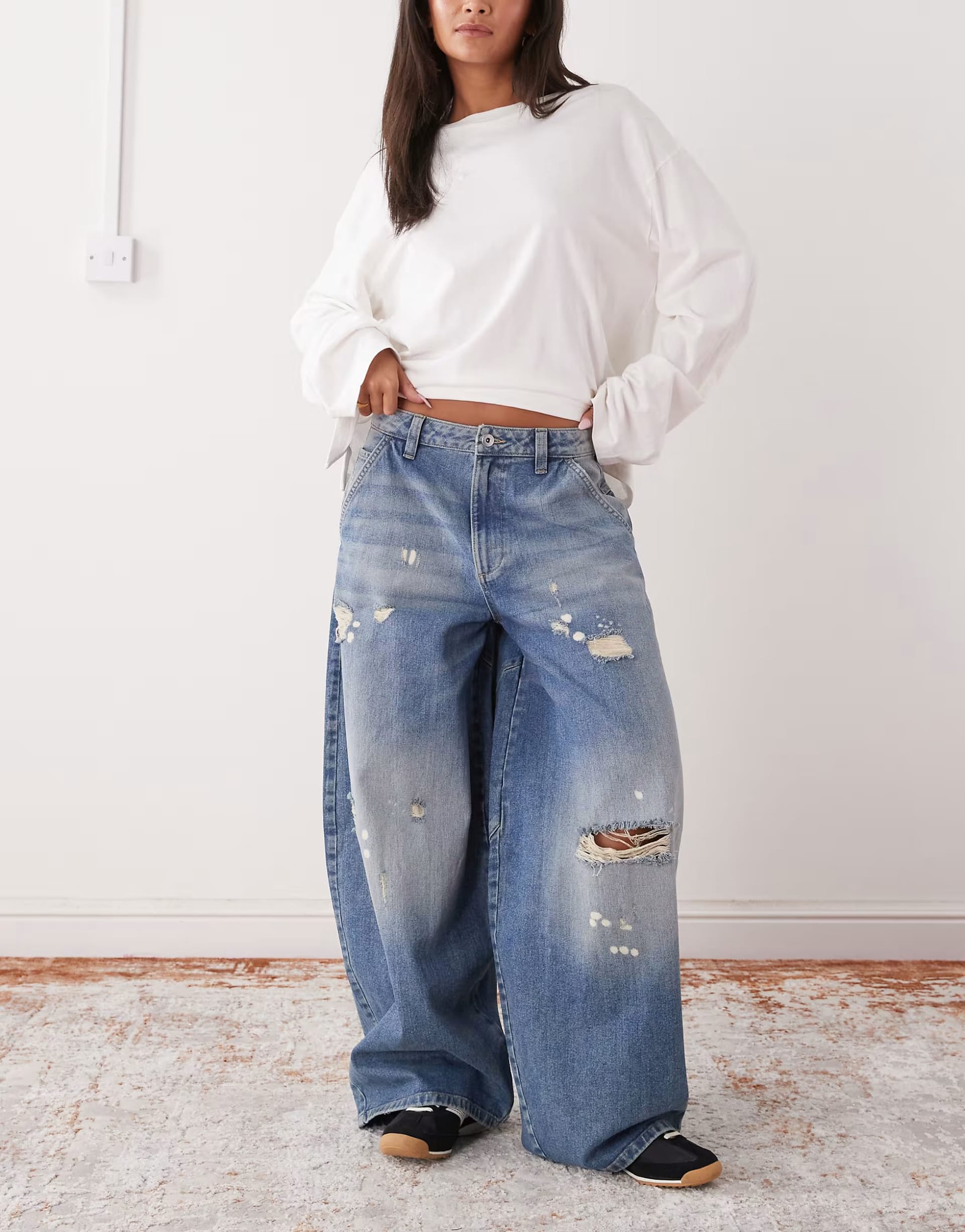 ASOS Worn Wash Balloon Low Rise Jean