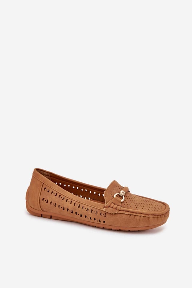 Love Lace Love Lace Women's Openwork Moccasin with Gold Front Ornament Soft Insole Comfort in Brown - 2