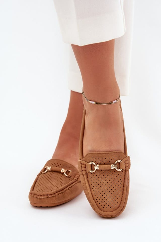 Love Lace Love Lace Women's Openwork Moccasin with Gold Front Ornament Soft Insole Comfort in Brown - 3