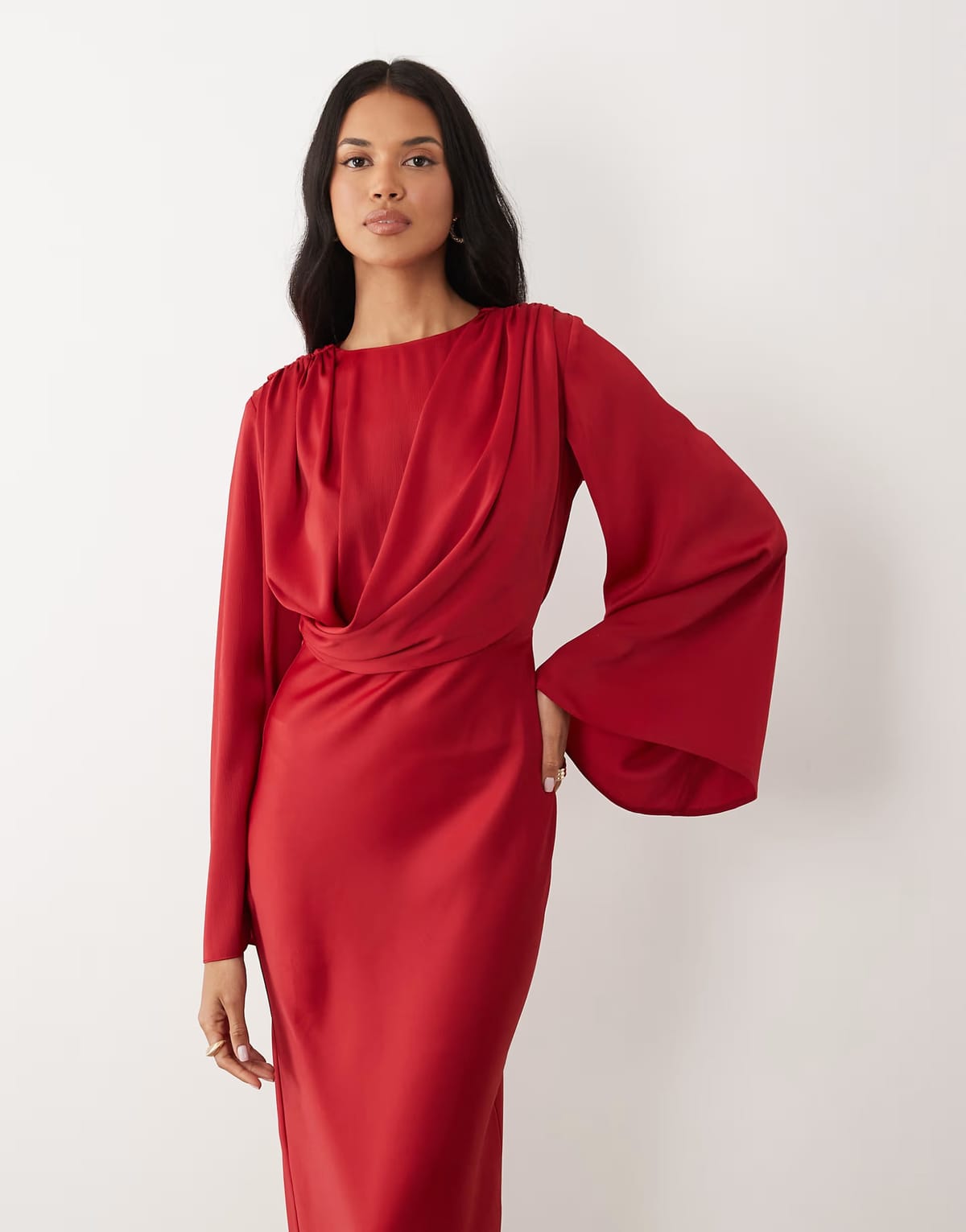 ASOS ASOS DESIGN flute sleeve draped dress in red - 1
