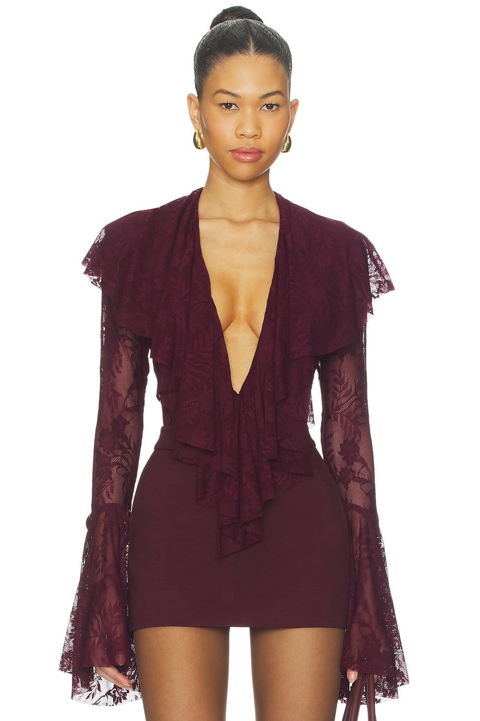 revolve Long Sleeve Deep V Ruffle Bodysuit - 1
