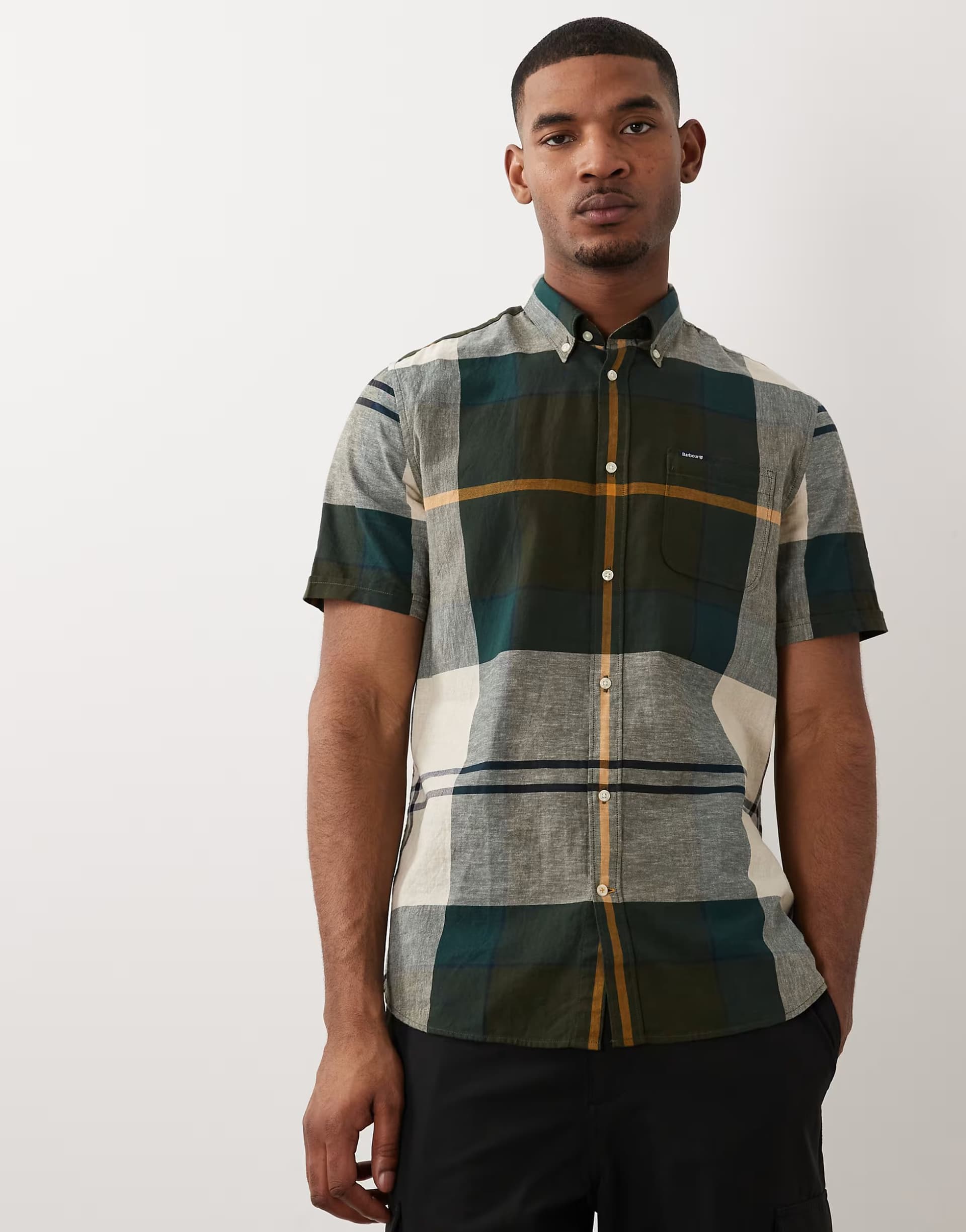 ASOS Barbour Douglas short sleeve large check tartan tailored shirt in green