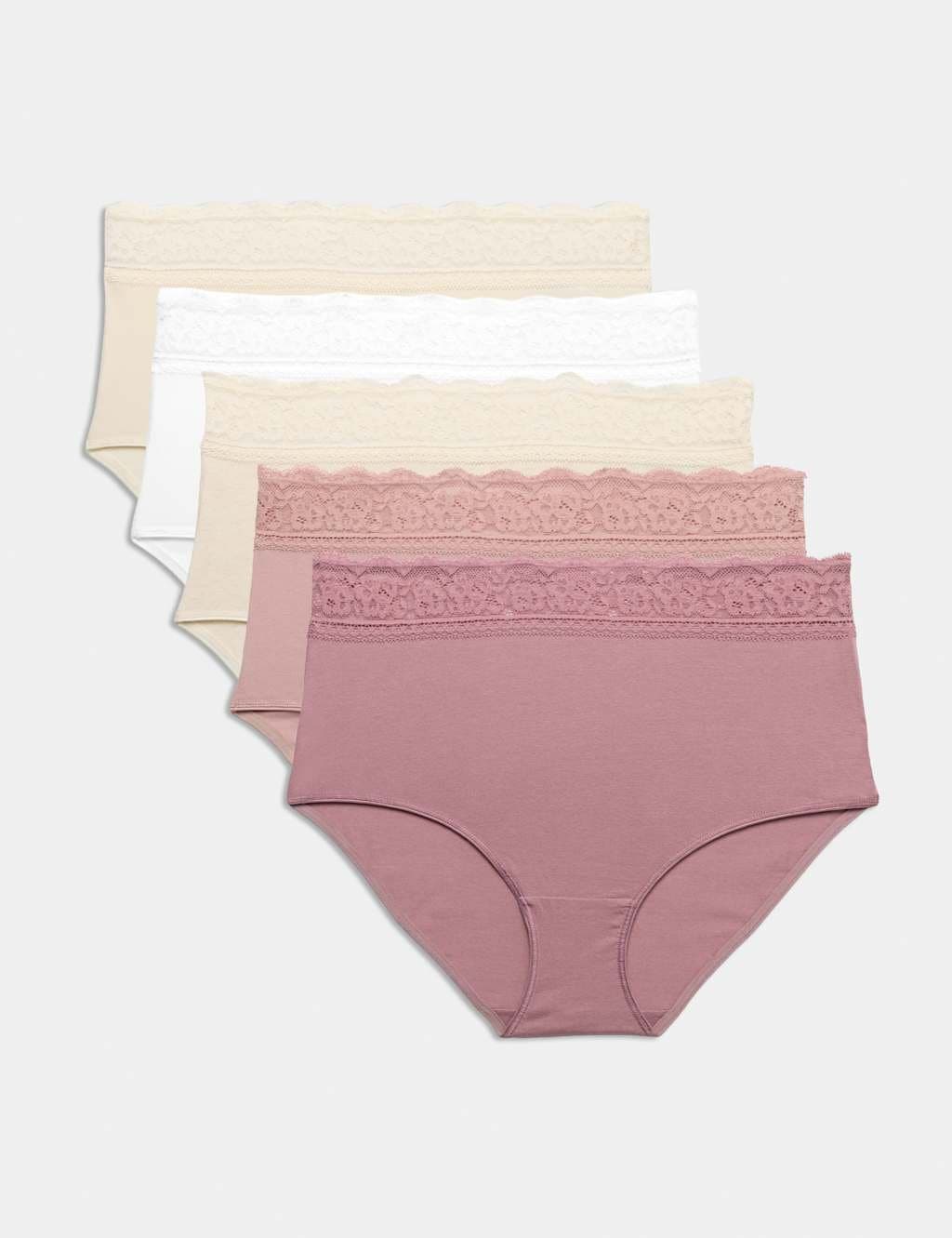 Marks & Spencer M&S 5pk Cotton Lycra® & Lace Full Briefs Dusky Pink