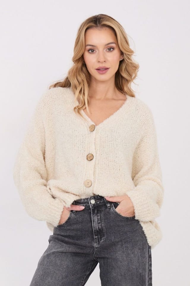 Love Lace Love Lace Women's Soft V Neck Button Cardigan Sweater in Beige - 3