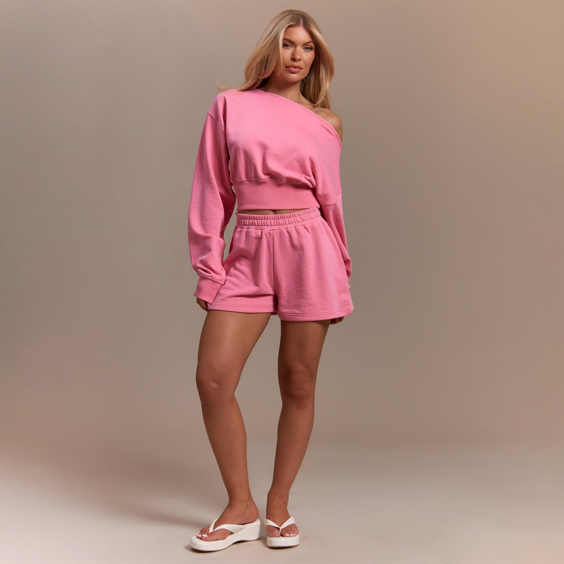 EGO Low Rise Elasticated Waist Sweat Shorts In Pink, Women's Size UK 6