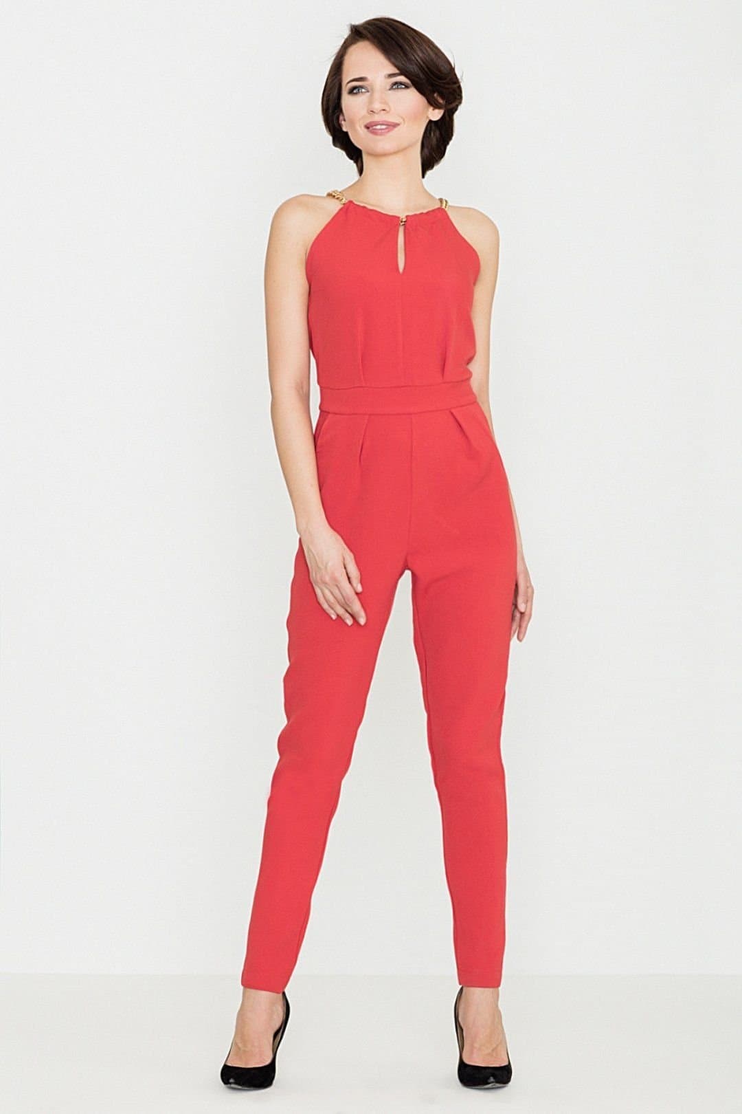Love Lace Love Lace Women's Jumpsuit with Chain Neckline in Red
