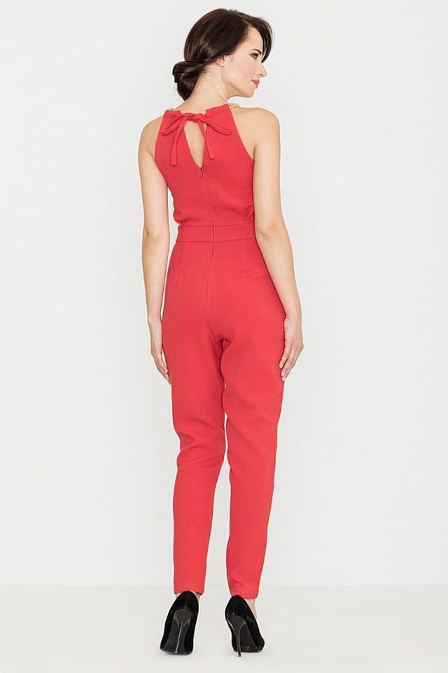 Love Lace Love Lace Women's Jumpsuit with Chain Neckline in Red - 2