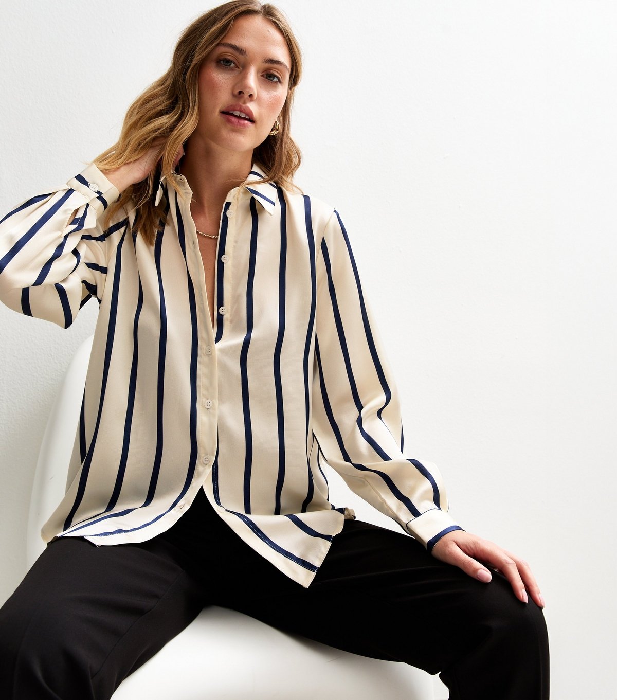 Gini London Women's Navy Striped Loose Fit Shirt Gini London New Look - 3