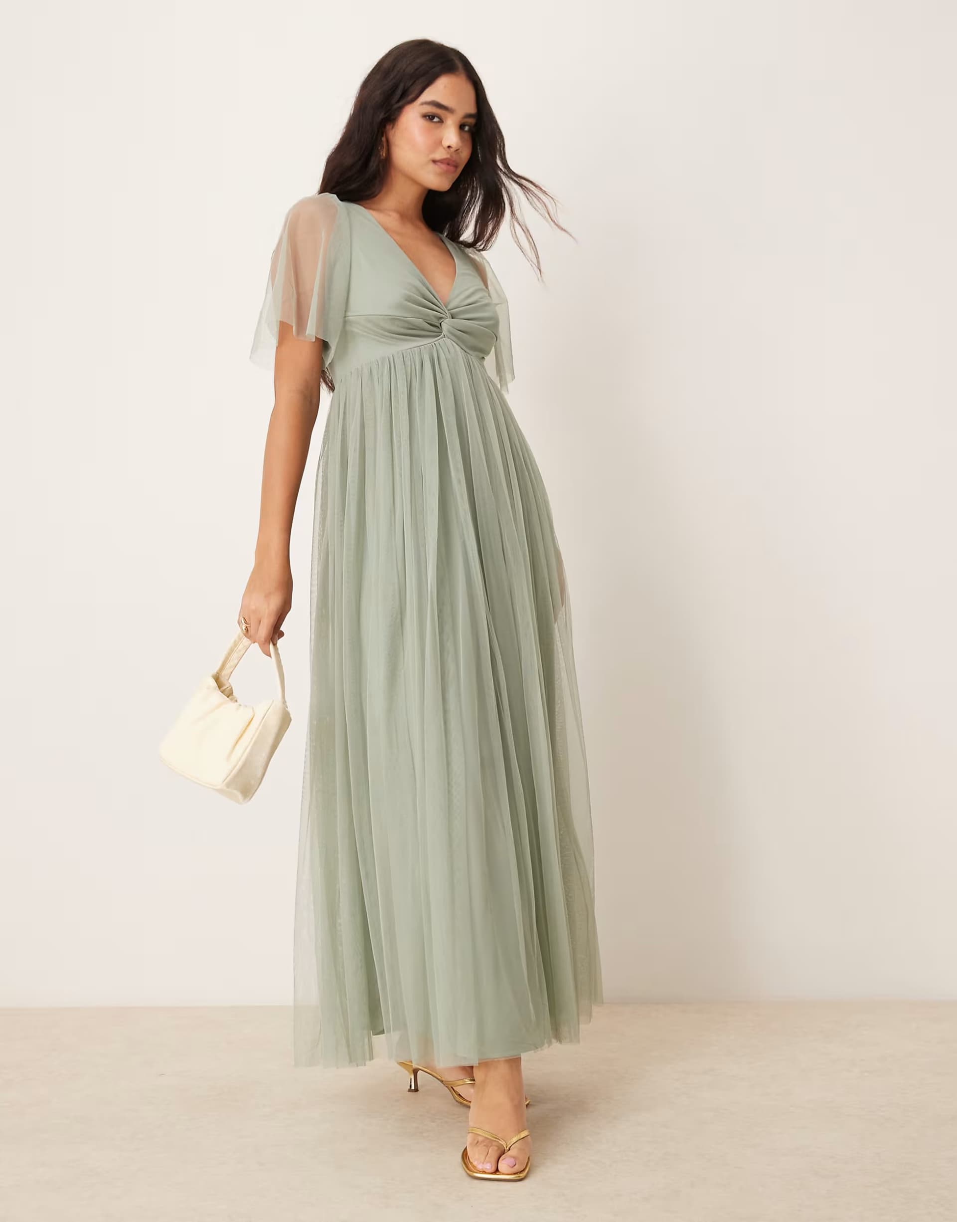 ASOS Anaya Twist detail bridesmaid maxi dress in frosty green