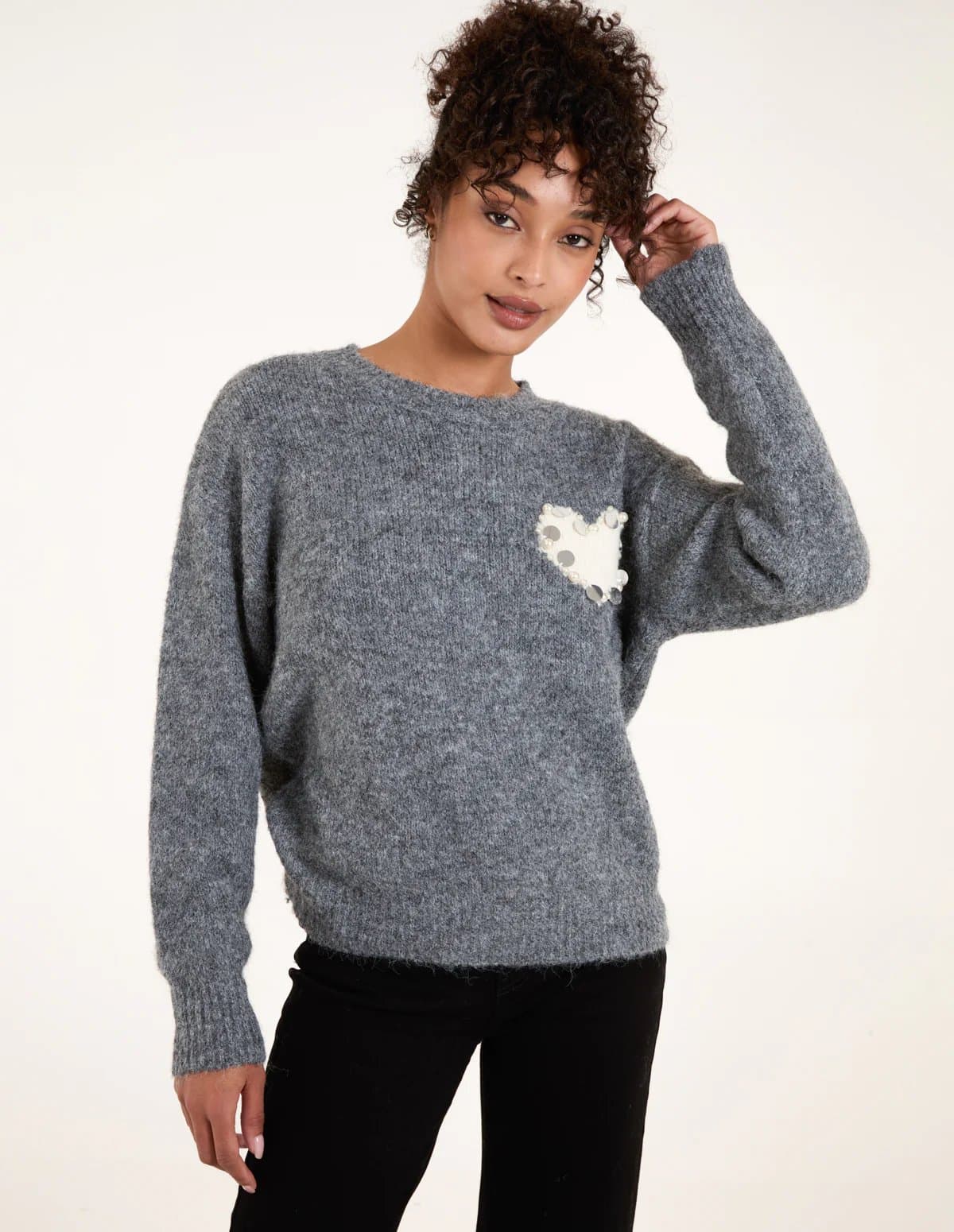 Blue Vanilla Embellished Heart Knit Jumper