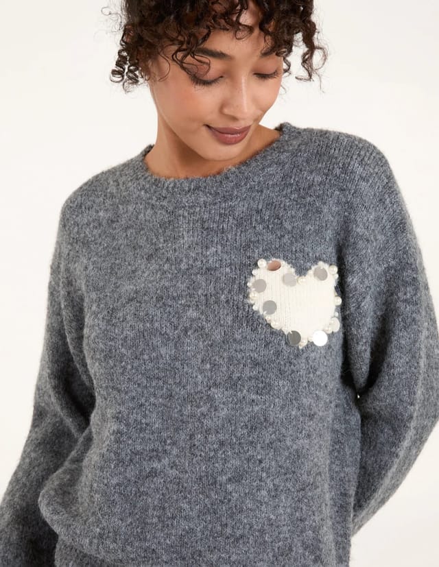 Blue Vanilla Embellished Heart Knit Jumper - 2