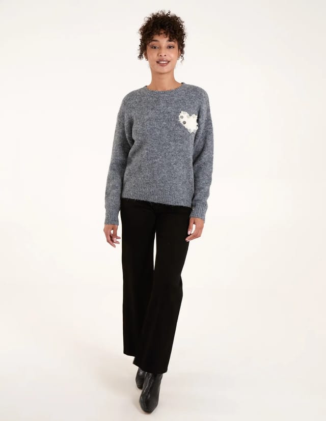 Blue Vanilla Embellished Heart Knit Jumper - 3
