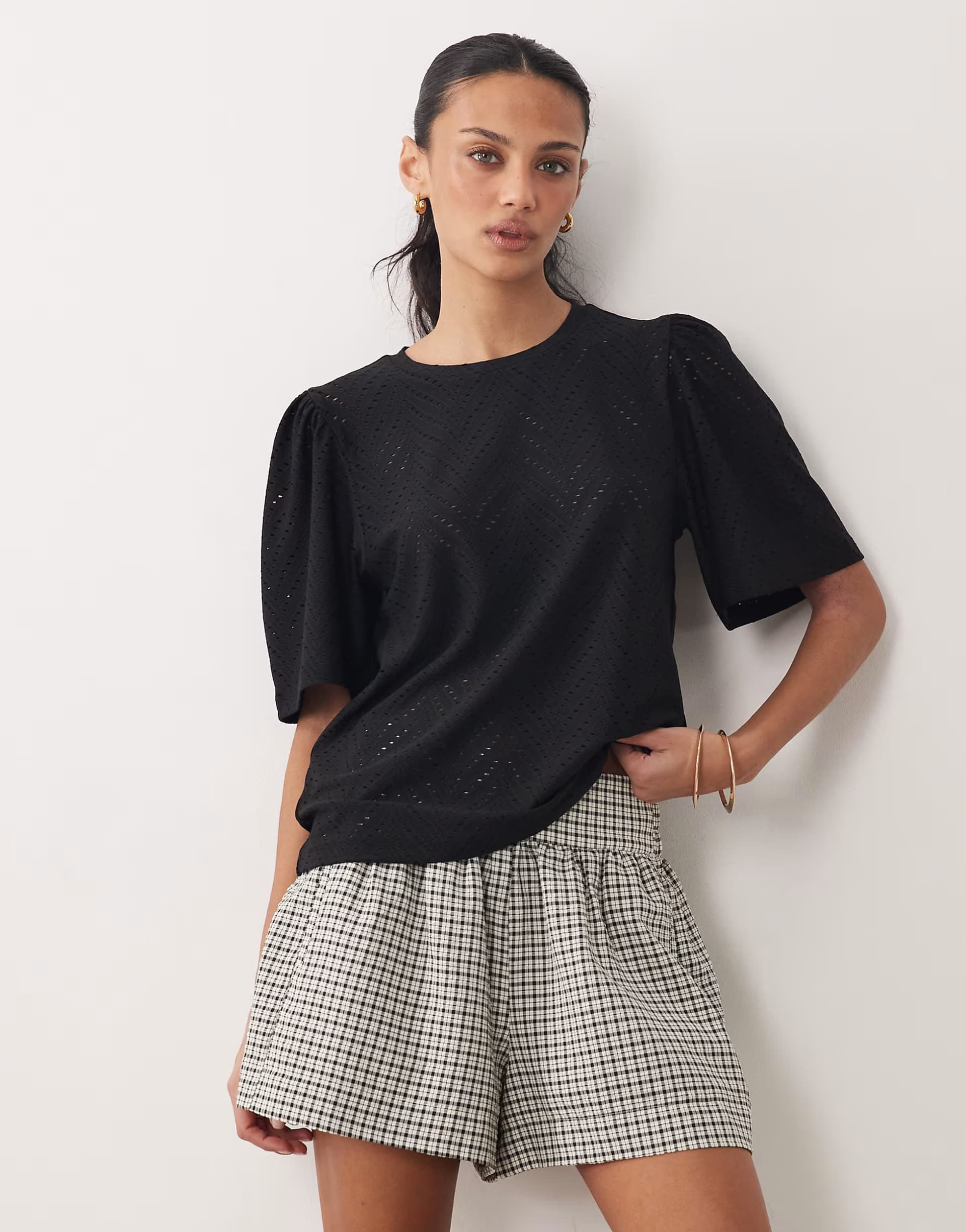 ASOS JDY broderie long sleeve top in black